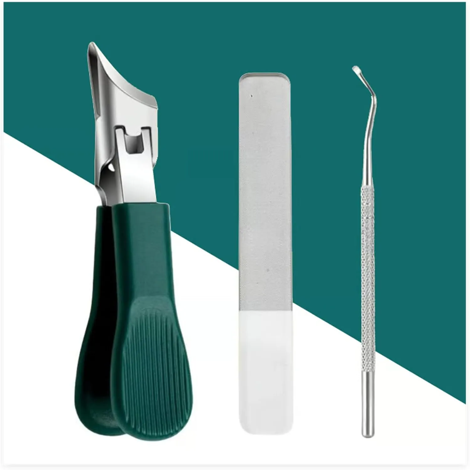 25° Beveled Edge Nail Clippers, Three-Piece Eagle-Beak Diagonal Nail Clipper Set, Edgy Nail Clipper, Straight Nail Clipper, Clipper Grips (2Green)