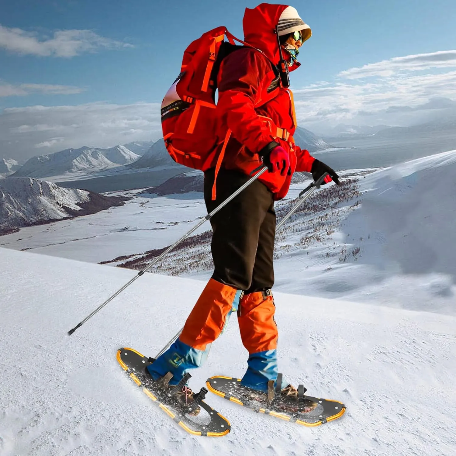 25 Inch Lightweight Snow Shoes, Aluminum Snowshoes for Men Women Youth Easy to Wear Snowshoes with Adjustable Trekking Poles and Carrying Tote Bag
