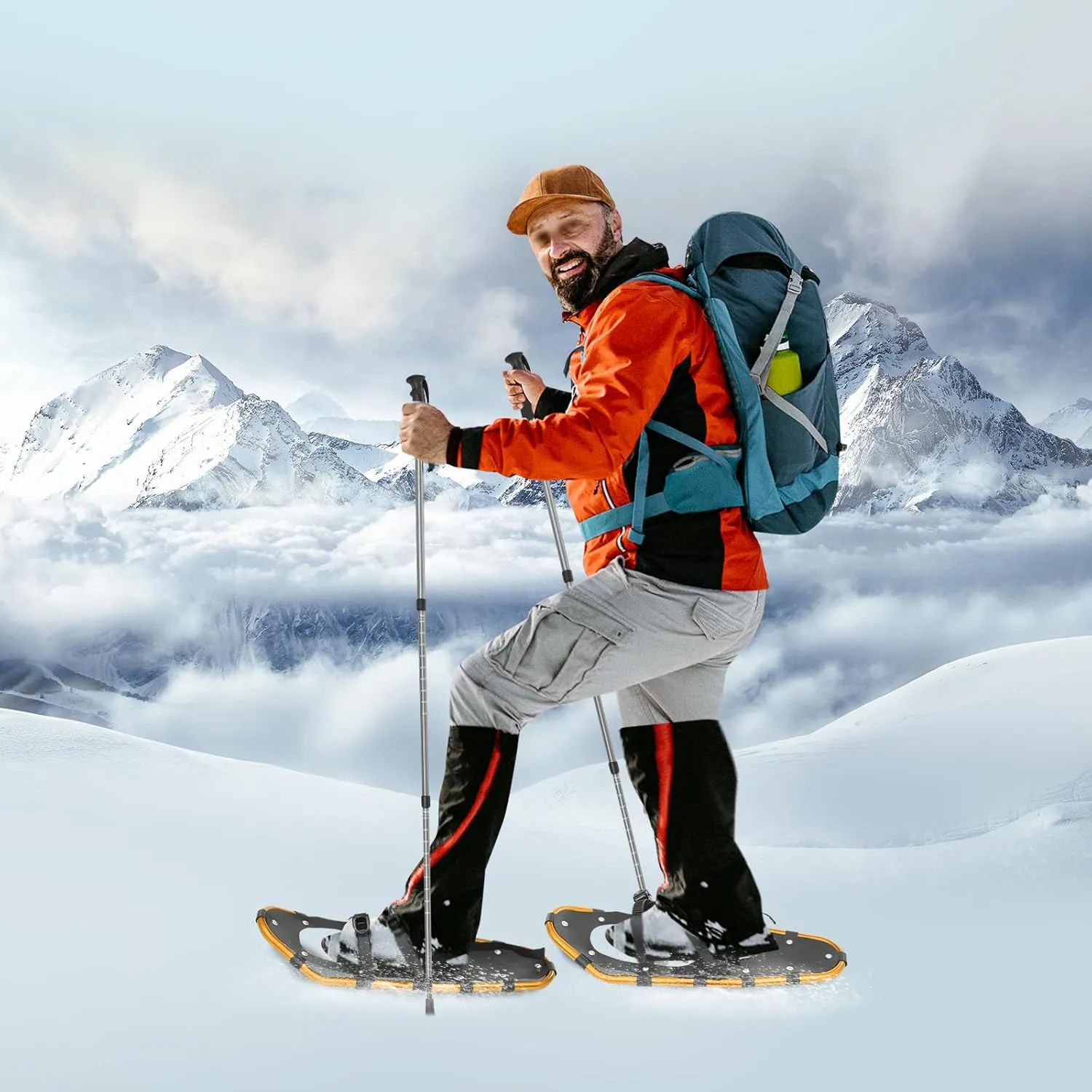 25 Inch Lightweight Snow Shoes, Aluminum Snowshoes for Men Women Youth Easy to Wear Snowshoes with Adjustable Trekking Poles and Carrying Tote Bag