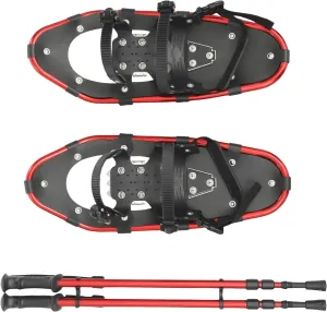 25 Inch Snowshoes & Trekking Poles Bundle with Adjustable Binding, Carry Bag for Men, Women, and Youth, Durable All Terrain Light Weight Snowshoes (Red Black)