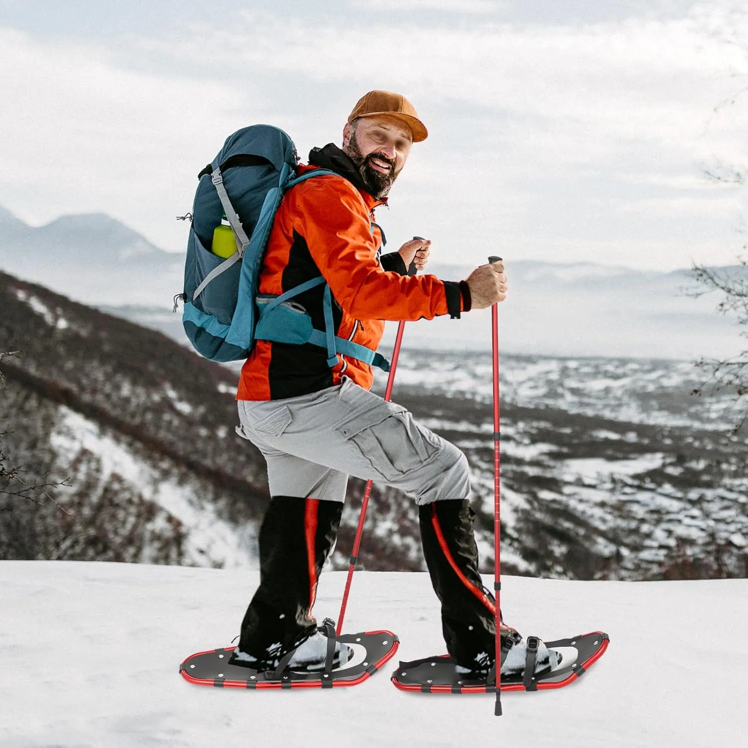 25 Inches Snow Shoes with Trekking Poles, Light Weight Snowshoes for Men Women Youth, Adjuatable Snow Squipment Tool for Ski Resorts, Outdoor Skiing Programs