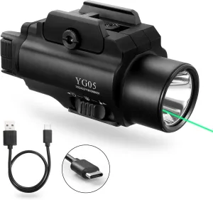 2500 High Lumens Pistol Laser Light Combo, Tactical LED Flashlight, Adjustable Picatinny Rail Mount Airsoft Handgun Green Laser Weapon Llights, Type-C Rechargeable SIG Gun Flashlights