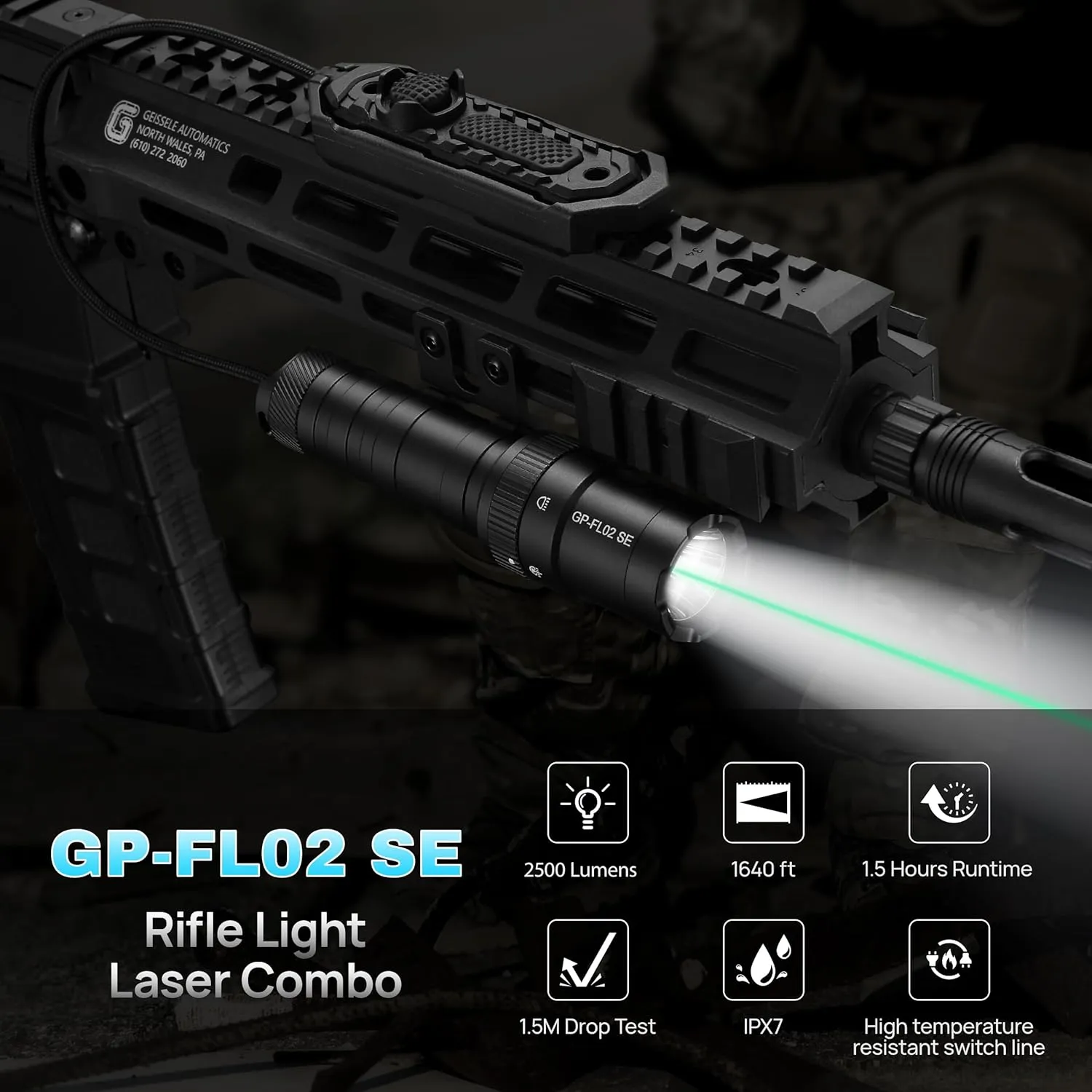 2500 Lumen Tactical Flashlight, Aircraft Aluminum LED Weapon Light, MLOK Laser Light for Rail Mount, Rifle Flashlight with Momentary Strobe Function, Long Gun Light with Remote Switch