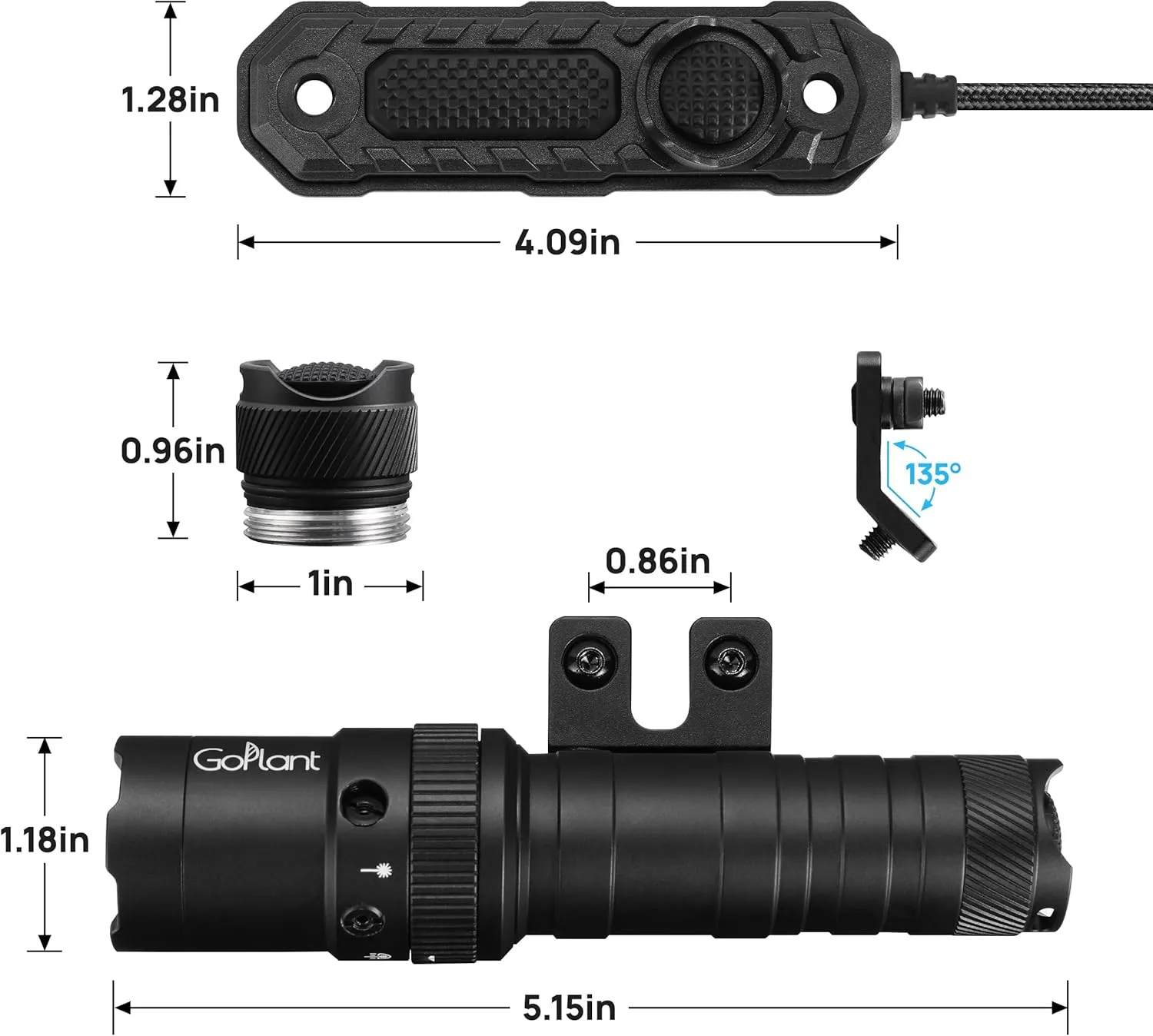 2500 Lumen Tactical Flashlight, Aircraft Aluminum LED Weapon Light, MLOK Laser Light for Rail Mount, Rifle Flashlight with Momentary Strobe Function, Long Gun Light with Remote Switch