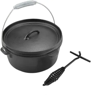 25cm SaucepanOven Camping Cookware Dutch Oven Non-Stick Coating Pan with Hand Hook, Cover and Lid Lifter, for Outdoor Camping BBQ, Cast Iron