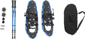 25" Lightweight Snow Shoes - Aluminum Frame Snow Shoes for Mens and Women with Adjustable Trekking Poles and Carrying Tote Bag, All-Terrain Snowshoes for Ski Resorts and Outdoor Skiing (Blue)