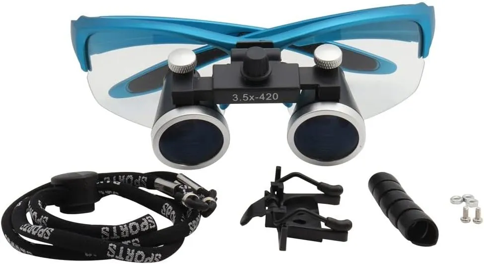 2.5X Binocular Loupes Headlight 5W Headlamp Medical Optical Glass Magnifier Medical Operation Loupe (Blue)