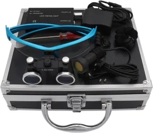 2.5X Binocular Loupes Headlight 5W Headlamp Medical Optical Glass Magnifier Medical Operation Loupe (Blue)