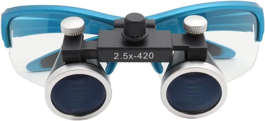 2.5X Binocular Loupes Headlight 5W Headlamp Medical Optical Glass Magnifier Medical Operation Loupe (Blue)