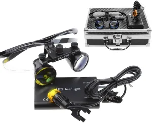 2.5X Black Binocular Loupes Magnifying Glasses Magnifier 3W LED Headlight Headlamp with Filter Aluminum Box