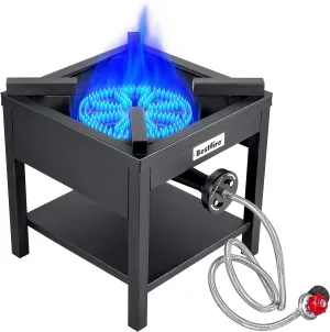 260,000 BTU Outdoor Propane Gas Stove with 0-30 PSI Adjustable Regulator and Steel-Braided Hose for Outdoor Home Cooking and Turkey Frying