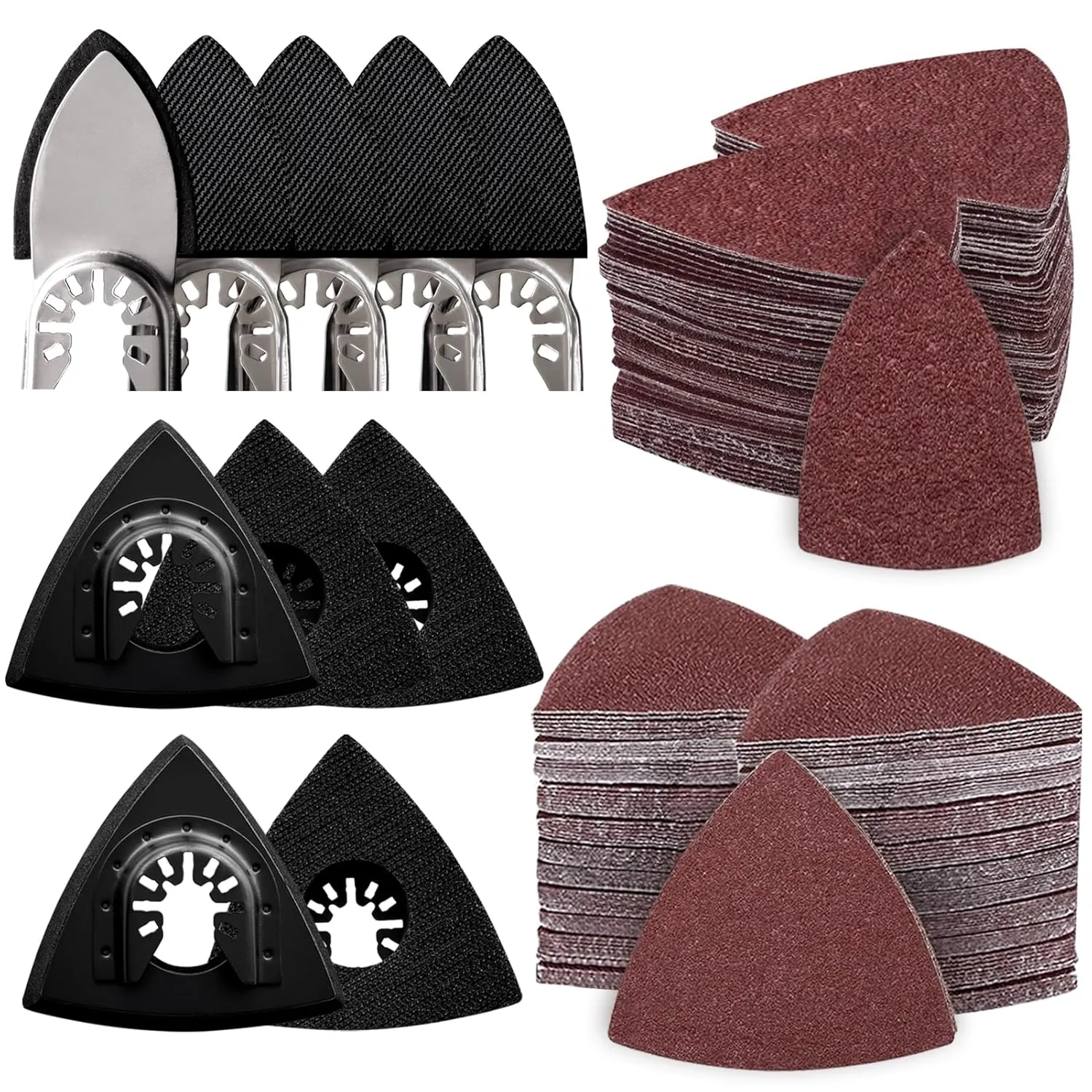 260pcs Oscillating Tool Sanding Pads Kit, 5pcs Triangle Sanding Pads and 5pcs Finger Sanding Pad, 250pcs Multitool Sandpaper Set, Multi Tool Sanding Attachment Fit for Finishing Wood