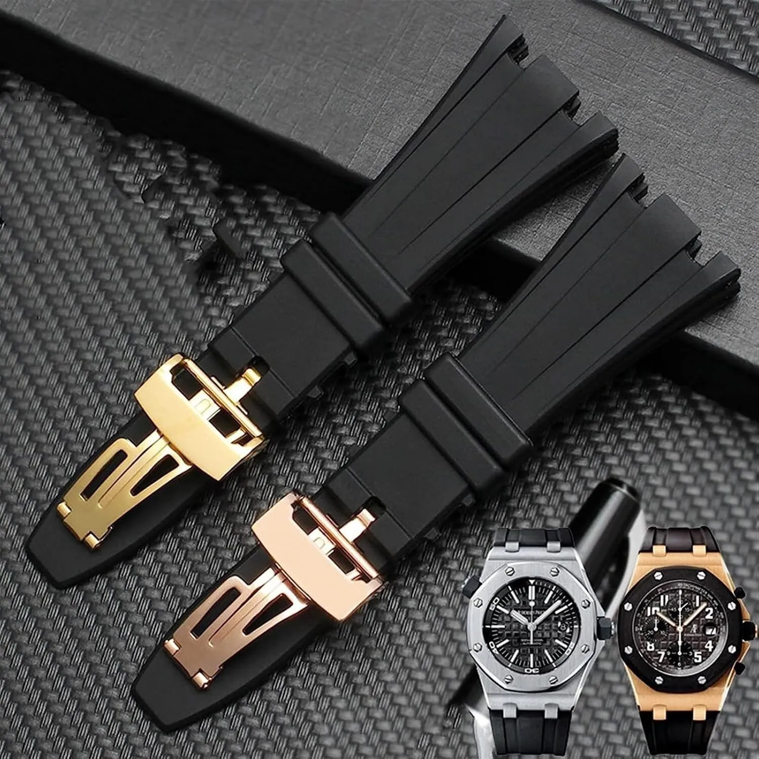 28mm Waterproof Rubber Watchband For AP Wrist Watch Watch Straps With Folding Buckle