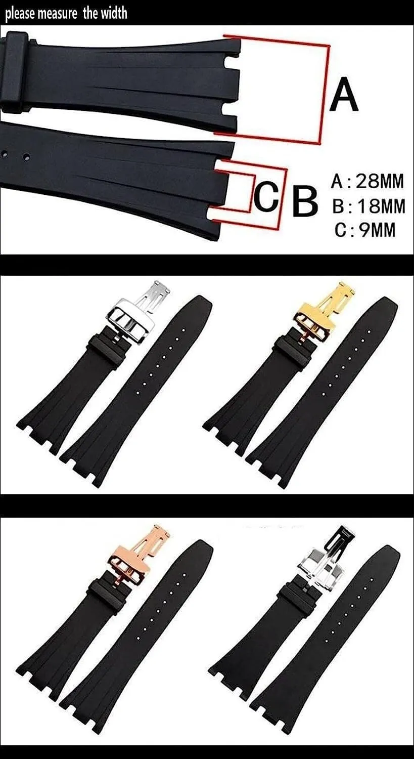 28mm Waterproof Rubber Watchband For AP Wrist Watch Watch Straps With Folding Buckle