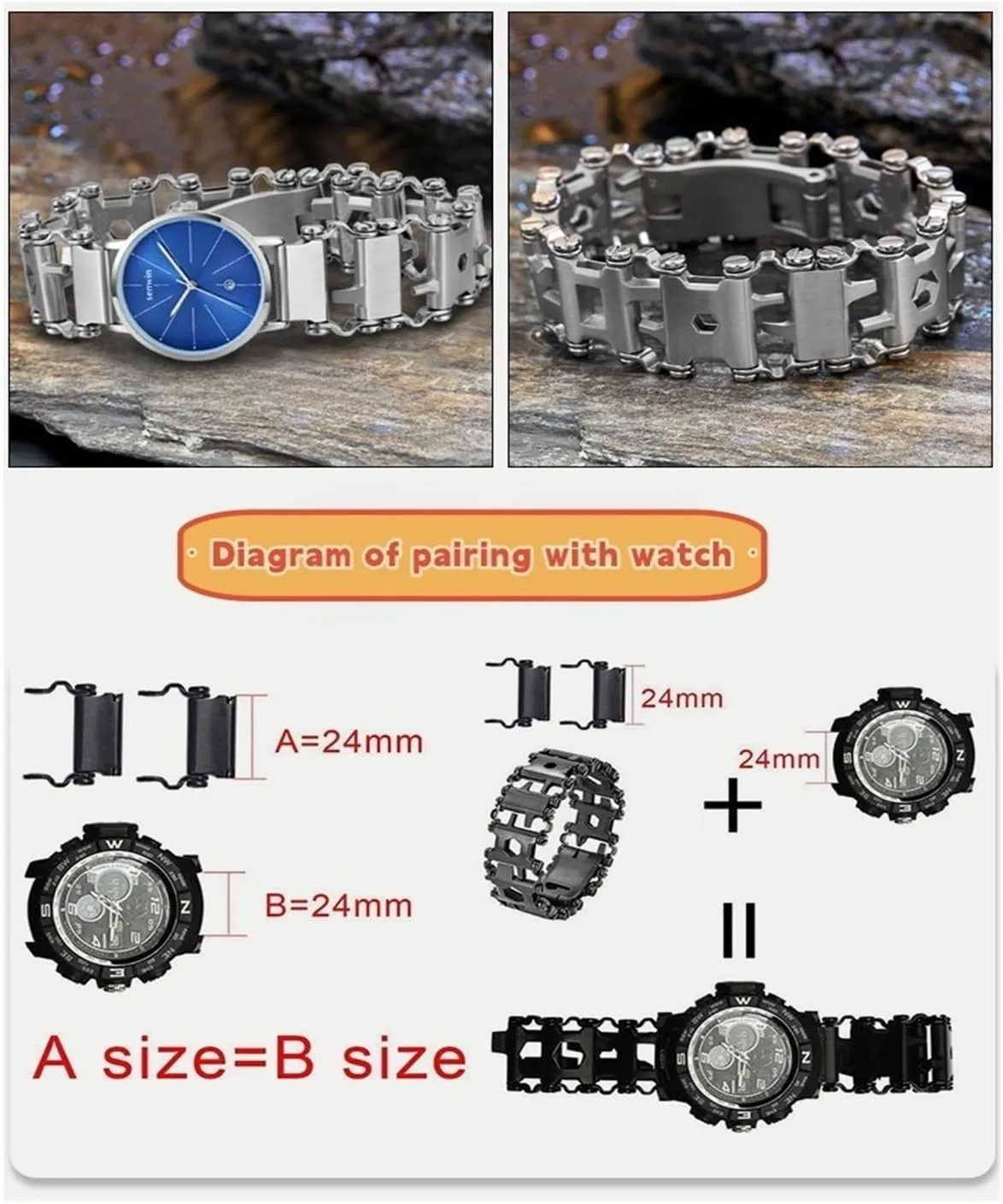 29 in 1 Multi Tool Bracelets Stainless Men Outdoor Survival Hand Tools Kit Watchband for Garmin 22mm 26mm /for Samsung 20mm 22mm