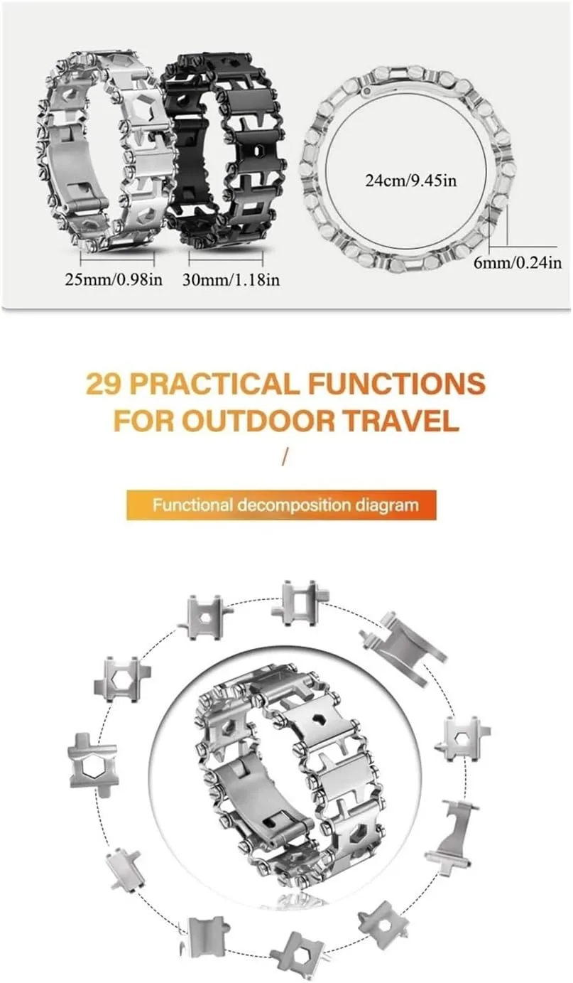 29 in 1 Multi Tool Bracelets Stainless Men Outdoor Survival Hand Tools Kit Watchband for Garmin 22mm 26mm /for Samsung 20mm 22mm