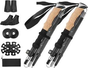 2Pcs Collapsible Walking Sticks, Adjustable Folding Aluminum Trekking Poles with EVA Foam Grips, Lightweight Hiking Sticks for Outdoor Backpacking, Mountain Climbing, Black