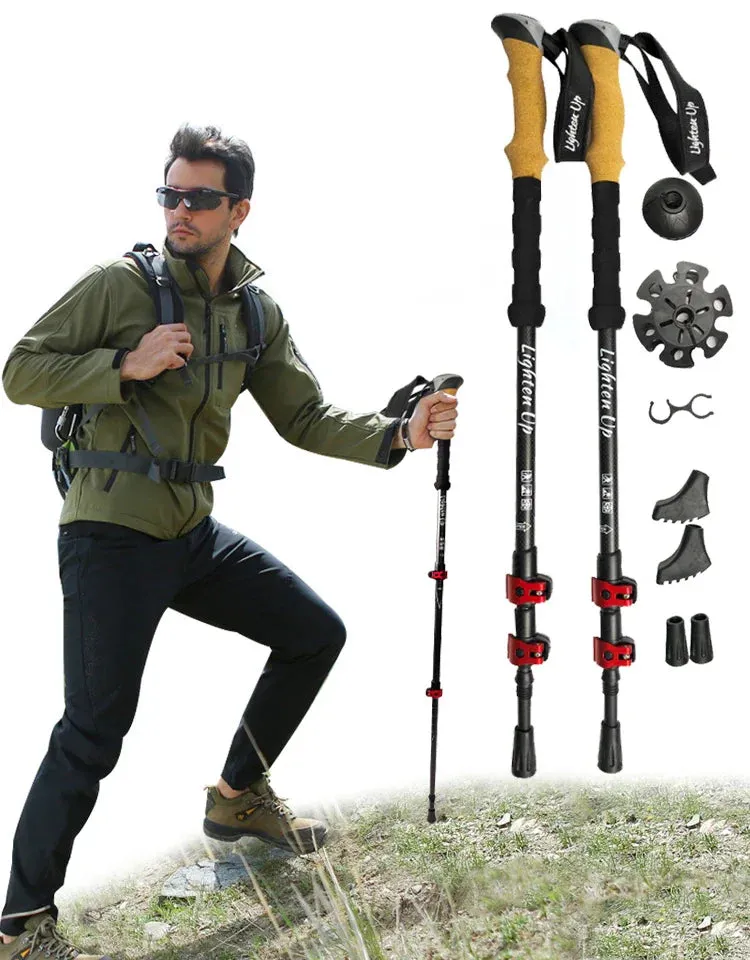 2Pcs Ultra-Light Telescopic Trekking Poles: Folding Aluminum/Carbon