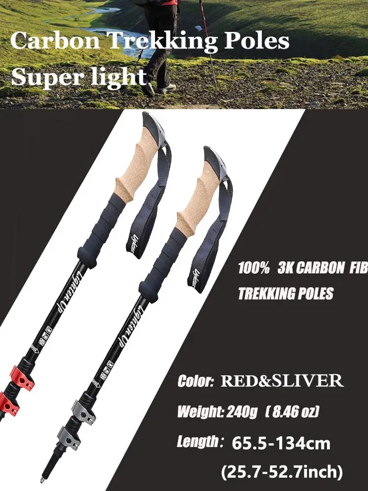 2Pcs Ultra-Light Telescopic Trekking Poles: Folding Aluminum/Carbon