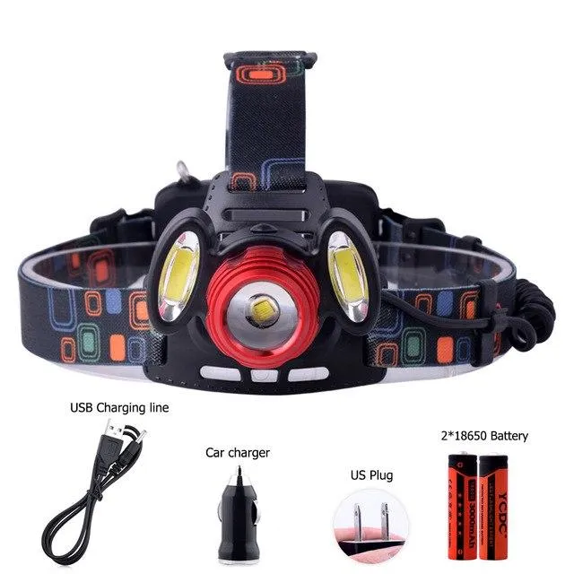 2X 18650 Rechargeable Battery 2000 5000lm High Brightness Head lamp Led Headlamp with Batteries Alu-alloy Body Lantern Charger