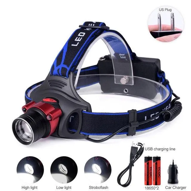 2X 18650 Rechargeable Battery 2000 5000lm High Brightness Head lamp Led Headlamp with Batteries Alu-alloy Body Lantern Charger