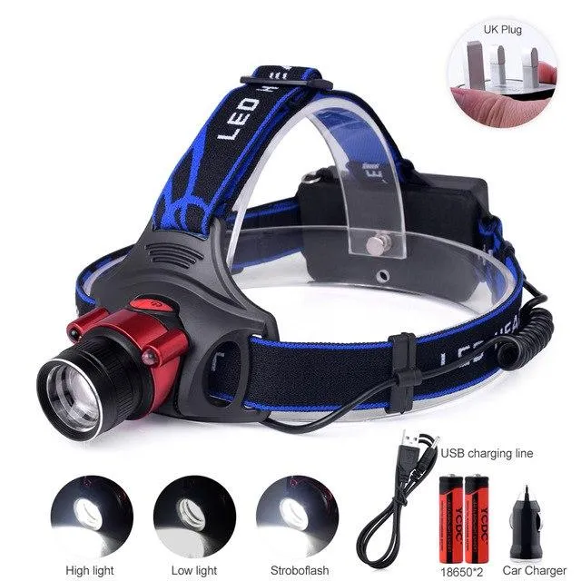 2X 18650 Rechargeable Battery 2000 5000lm High Brightness Head lamp Led Headlamp with Batteries Alu-alloy Body Lantern Charger
