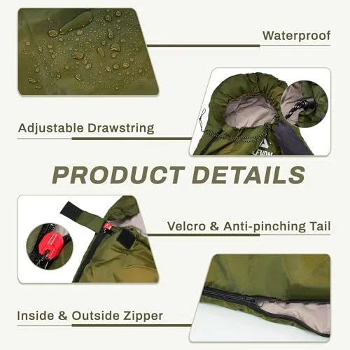 3-4 Seasons Sleeping Bag w/ Compression Sack for Adults,Teens,Kid