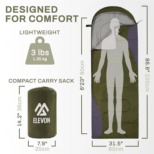3-4 Seasons Sleeping Bag w/ Compression Sack for Adults,Teens,Kid