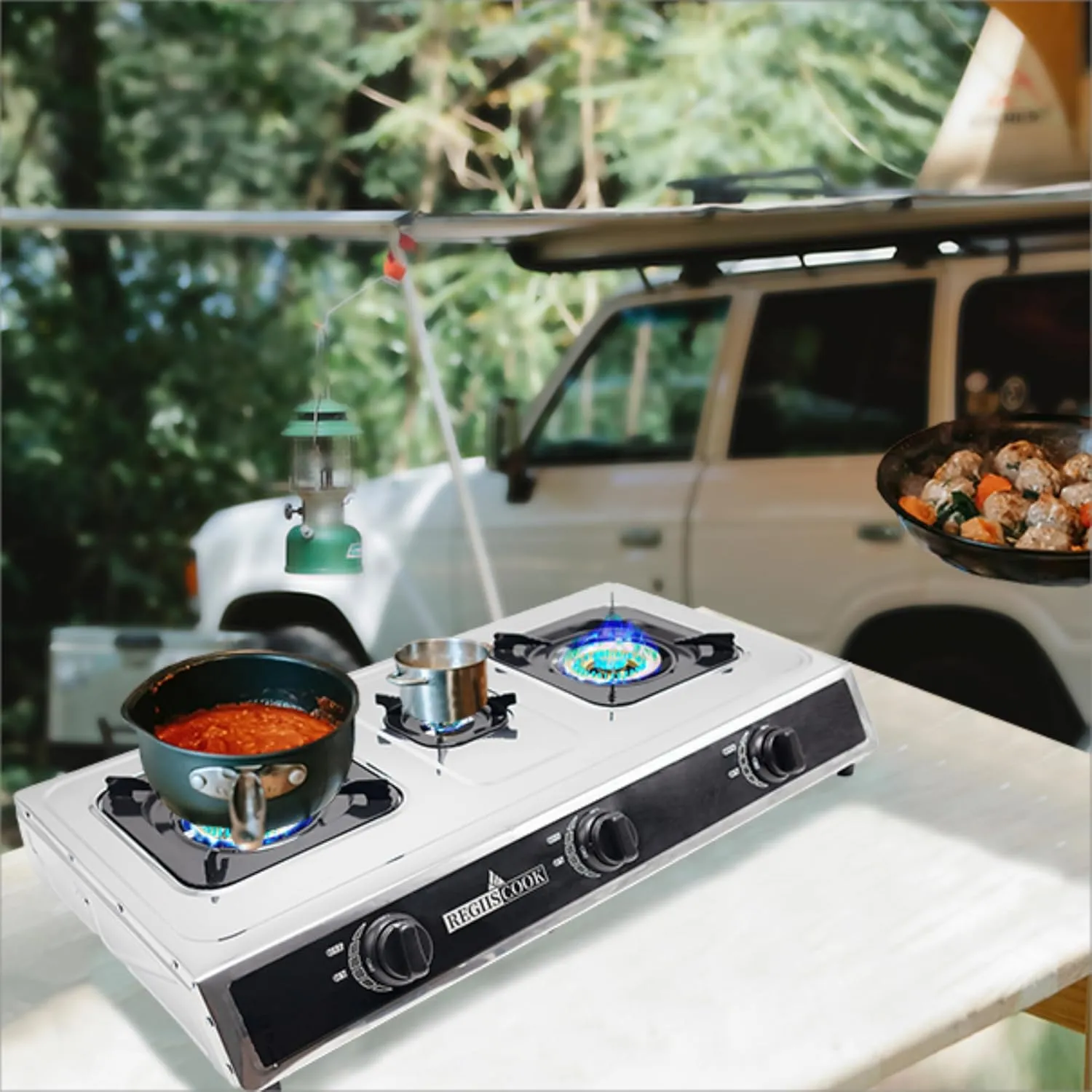 3 Burners Propane Gas Cooktop,Camping Portable LPG Gas Stove, Auto Ignition Stainless Steel Countertop with regulator and burner grate