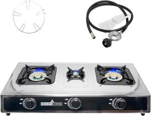 3 Burners Propane Gas Cooktop,Camping Portable LPG Gas Stove, Auto Ignition Stainless Steel Countertop with regulator and burner grate