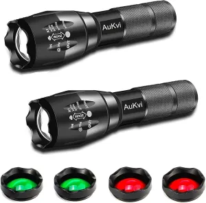 3-Color-Light Flashlight Tactical Flashlight with Red Green Filter Zoom 2000 lumens 5 Modes Waterproof Flashlight