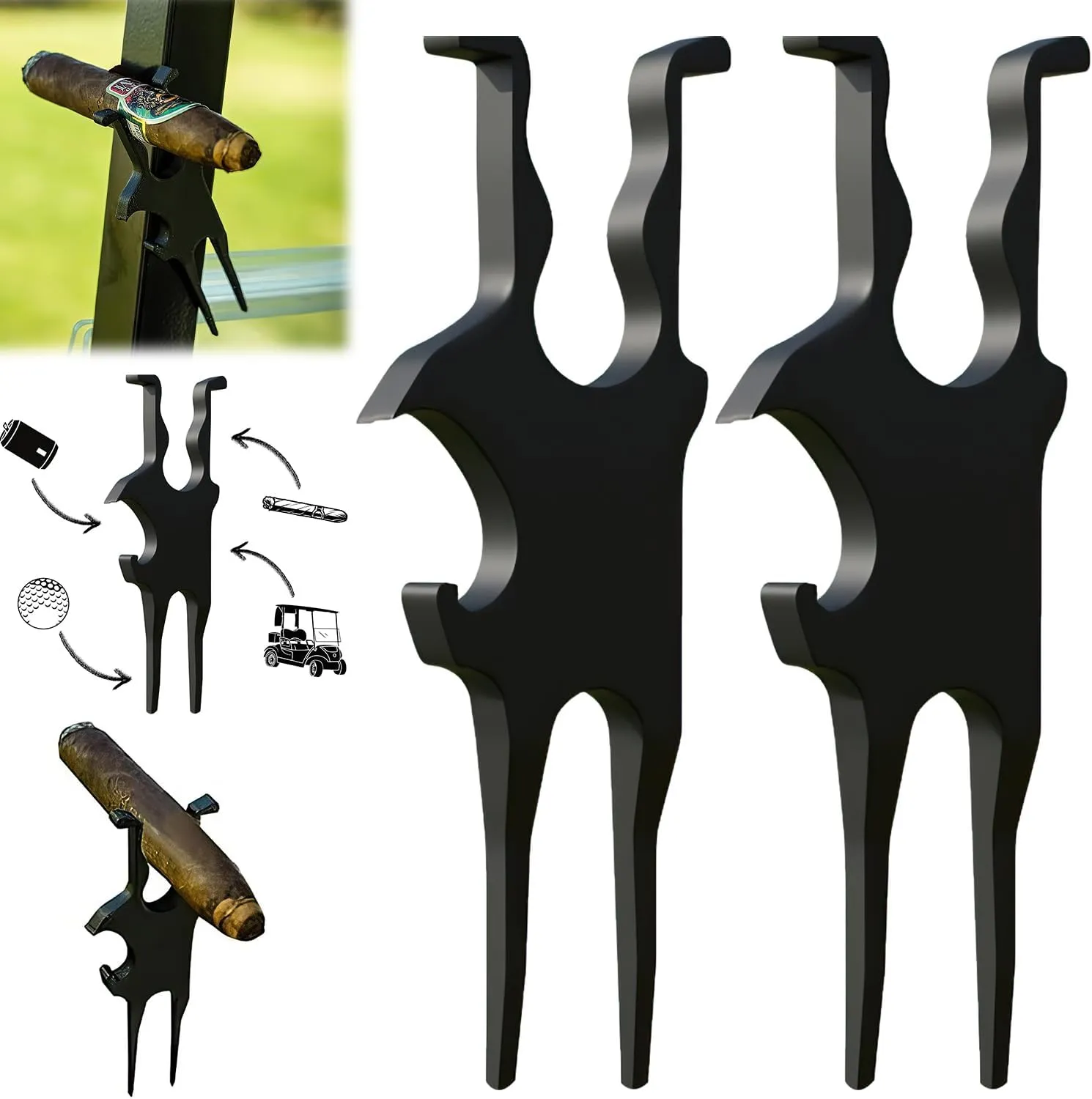 3-in-1 Golf Multi-Tool, Magnetic Golf Multi-Tool for Cart, Magnetic Golf Cart Holder with Clamp, Divot Tool Ball Marker & Beverage Opener Multi-Tool, 2 PCS