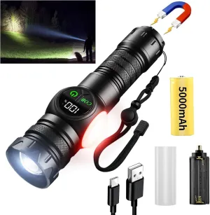 3 in 1 Rechargeable Flashlight True 5000 Lumens Outdoor Strong Cob Light, 5000mAh Zoomable Beam LED Flash Light with Magnet Power Failure Emergency Survival Kits Snowstorm (Standard)