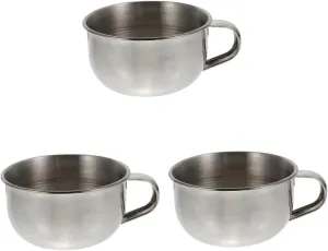 3 Pcs Stainless Steel Shaving Cream Bowl Men's Bubble Bowl Handle Polished Safety Edges