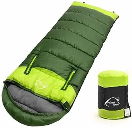3-Season Lightweight Rectangular Camping Sleeping Bag for Adults with Compression Sack, Warm & Portable