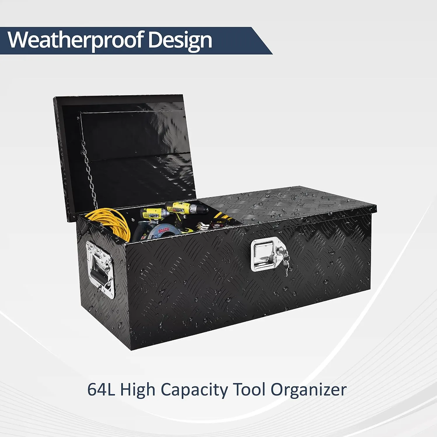 30 Inch Aluminum Truck Tool Box, Truck Bed Tool Box with Side Handle,Lock and 2 Keys, Tool Storage Box for Truck,Trailer,Pickup,RV,30"X13"X10",Black