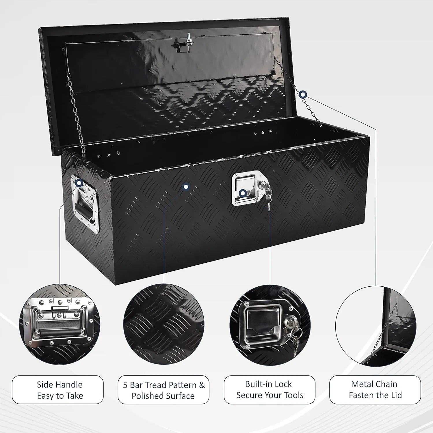 30 Inch Aluminum Truck Tool Box, Truck Bed Tool Box with Side Handle,Lock and 2 Keys, Tool Storage Box for Truck,Trailer,Pickup,RV,30"X13"X10",Black