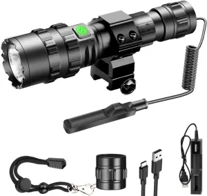 3000 Lumen Tactical Flashlight with Picatinny Rails Mount and Pressure Switch, 5 Modes Picatinny Flashlight USB Rechargeable Weapon Light High Lumen Rifle Light for Outdoor Indoor