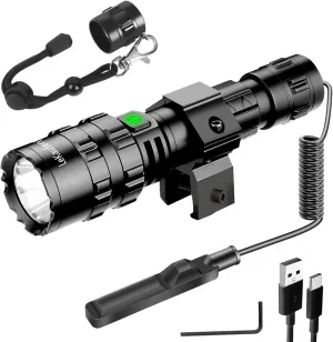 3000 Lumens Picatinny Flashlights, Tactical Flashlight with Picatinny Rails Mount and Pressure Switch, 5 Modes Rifle Flashlight USB Rechargeable Weapon Light for Outdoor Hiking