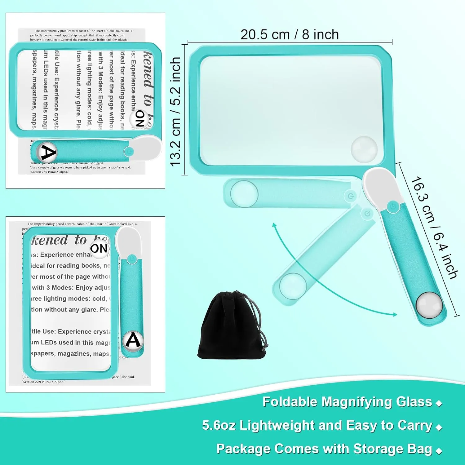 30X 10X 5X Large Magnifying Glass with Light, Rechargeable Foldable Full Book Page Magnifier, 48 LED Light Small Print Magnifier Sheet Lightweight for Low Visual Person and Seniors (Blue)