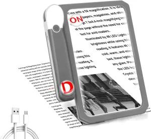 30X 10X 5X Large Magnifying Glass with Light, Rechargeable Foldable Full Book Page Magnifier, 48 LED Small Print Magnifier Sheet Lightweight for Low Visual Person and Seniors Light Gray