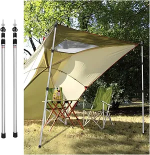 3.1 FT Telescoping Canopy Poles Adjustable Length, Aluminum Alloy Camping Poles with Rubber Cap & Silicone Feet Cover, Tarp Poles for Barbecue/Picnic(Silver)