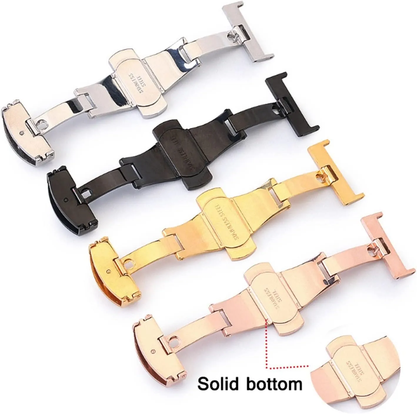 316L Stainless Steel Butterfly Buckle Double Push Button Fold Watch Buckle for Watchstrap 12mm 16mm 18mm 20mm 22mm(Rose Gold,24mm)