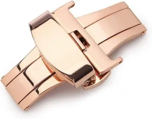 316L Stainless Steel Butterfly Buckle Double Push Button Fold Watch Buckle for Watchstrap 12mm 16mm 18mm 20mm 22mm(Rose Gold,24mm)