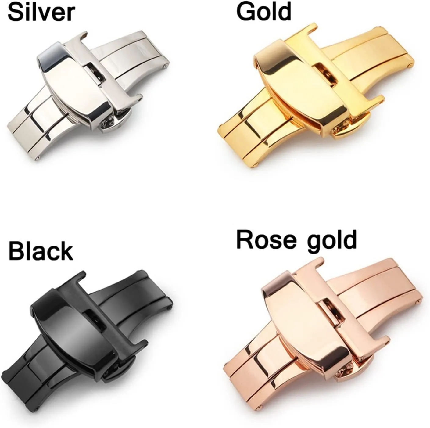 316L Stainless Steel Butterfly Buckle Double Push Button Fold Watch Buckle for Watchstrap 12mm 16mm 18mm 20mm 22mm(Rose Gold,24mm)