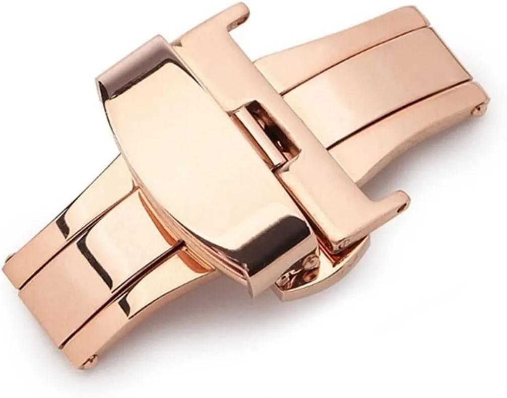 316L Stainless Steel Butterfly Buckle Double Push Button Fold Watch Buckle for Watchstrap 12mm 16mm 18mm 20mm 22mm(Rose Gold,24mm)