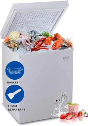 3.5 Cu.Ft Chest Freezer 7 Gears Temperature Control(-18°F to -46°F), Deep Compact Freezer with a Removable Basket, for House, Kitchen, Garage, Basement, Shop, White
