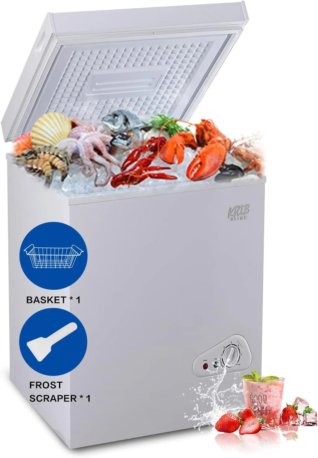 3.5 Cu.Ft Chest Freezer 7 Gears Temperature Control(-18°F to -46°F), Deep Compact Freezer with a Removable Basket, for House, Kitchen, Garage, Basement, Shop, White