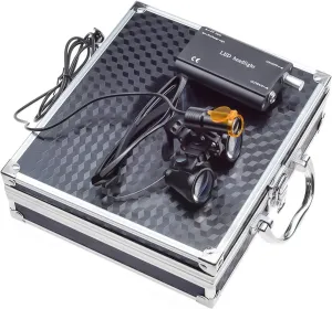 3.5X Binocular Loupes Magnifying Glasses   5W Magnifying Lamp LED Headlamp with Filter and Belt Clip Aluminum Box Black