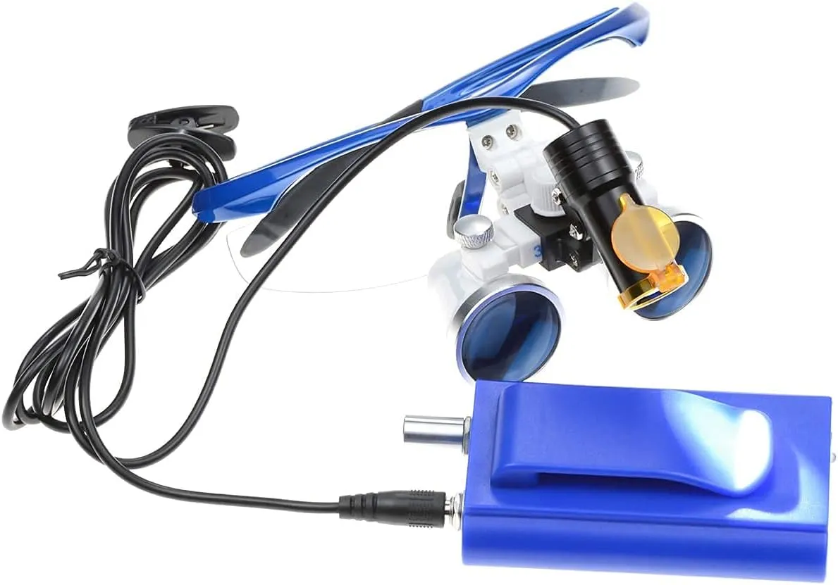 3.5x420mm Loupes Magnifier Glasses Binocular 5W Headlamp Belt Clip Type (Blue)